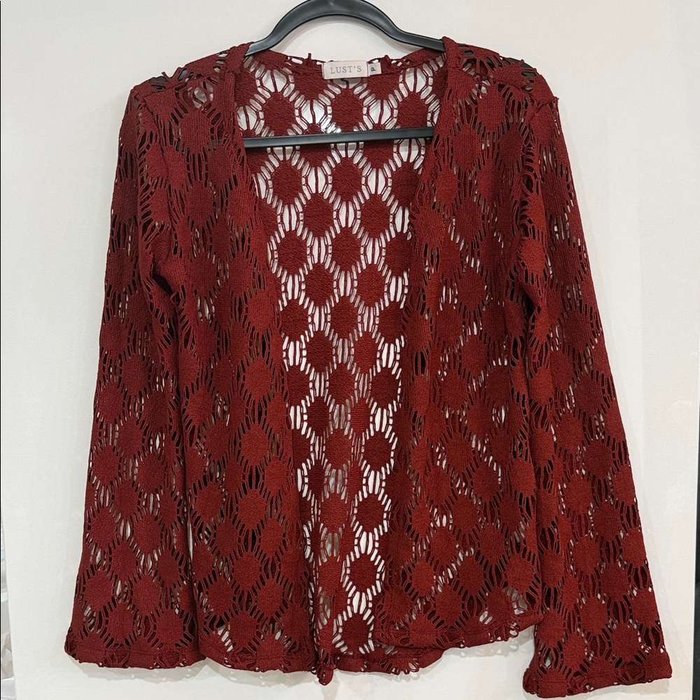 Women's Red Open Knit Cardigan